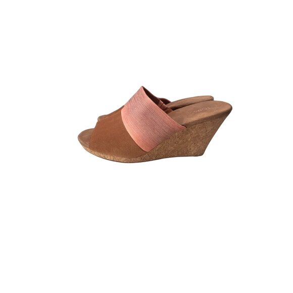 Toms Womens Pink & Brown Open Toe Cork Wedge Sandals Size 11 Pre-Owned - Picture 1 of 8